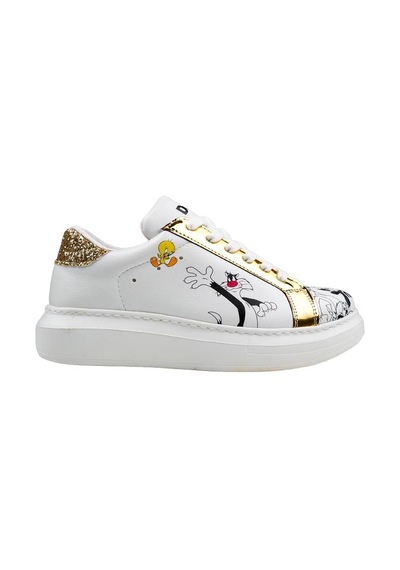 Kadın Vegan Deri Beyaz Sneakers - Warner Bros Bugs Bunny Looney Tunes Chasing Tunes Tasarım Çok Renkli Kadın Vegan Deri Beyaz Sneakers - Warner Bros Bugs Bunny Looney Tunes Chasing Tunes Tasarım Çok Renkli