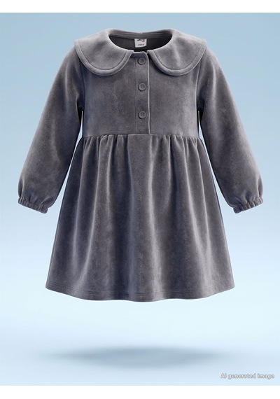 Civil Baby Düğme Detaylı 6-18 Ay Elbise - Gri Koyu Gri