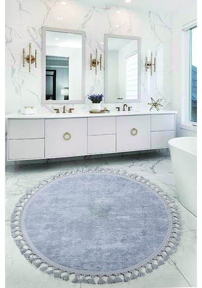 Nova Gri Yuvarlak Ponpon Saçaklı Kaymaz Tabanlı Makine 100 x 100 Gri