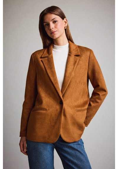 Defacto Oversize Geniş Kalıp Ceket Yaka Süet Blazer Ceket E2779ax25aubn226 Kahve