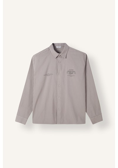 Defacto Boxy Fit Çizgili Baskılı Pamuklu Uzun Kollu Gömlek H9818ax26wngr541 Gri-gr541