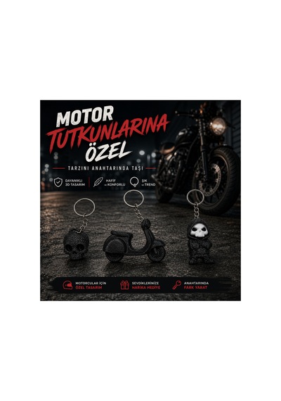 Motorculara Özel Üçlü Set Anahtarlık