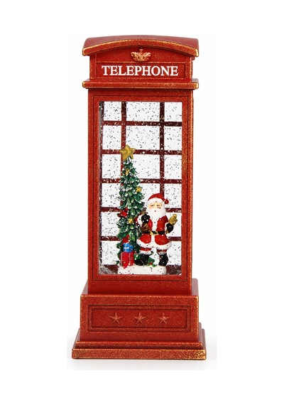 Yılbaşı Kar Küresi Telefon Kulübesinde Noel Baba Model 25 Cm