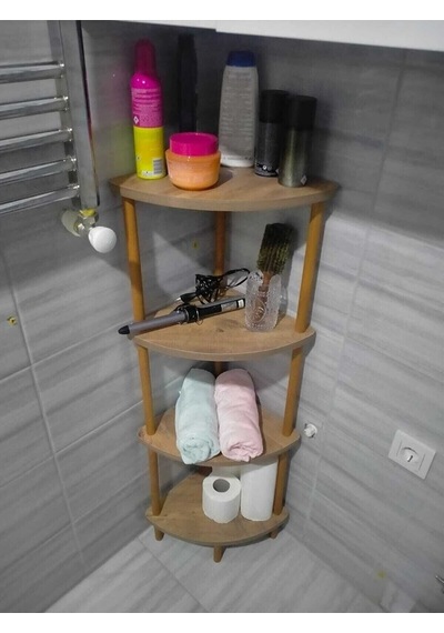 Mutfak Banyo Dolabı Rafı Çok Amaçlı Organizer Raflar Köşelik Ahşap Raflı 4 Katlı Beyaz 110x39 - Atlantik Çam Naturel