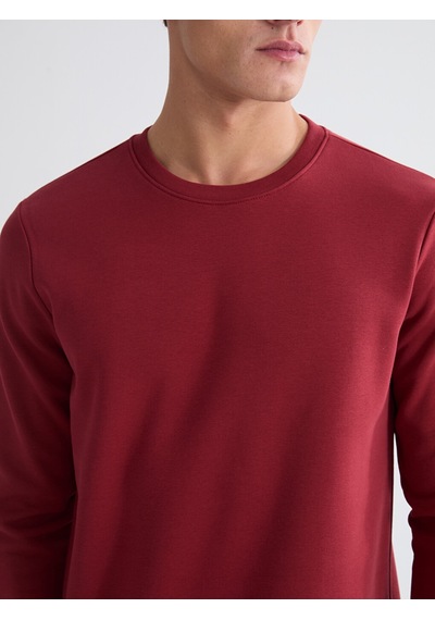 Lcwaıkıkı Basic Bordo Bisiklet Yaka Erkek Kalın Sweatshirt