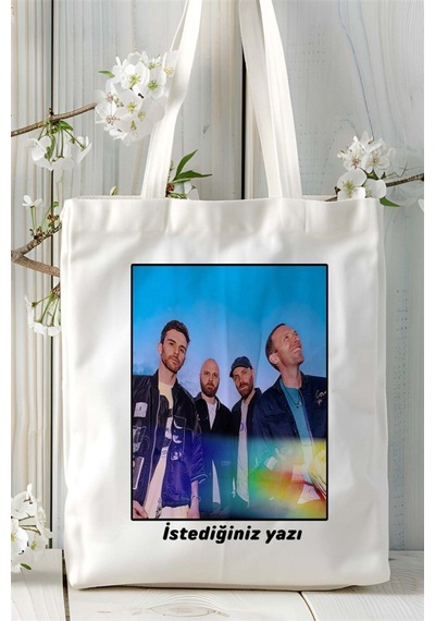 Art Hediye Coldplay Baskılı Bez Çanta Omuz Çantası Kişiye Özel Desen 2 Çok Renkli