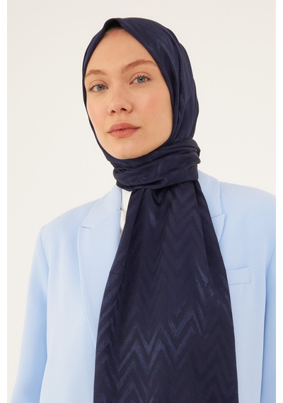 Mirsoy Scarf Zikzak Desen Parlak Jakar Şal - Lacivert Lacivert
