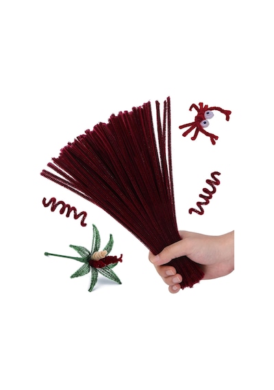 50 Adet Bordo Şönil, Çiçek Yapımına Uygun Bordo Renk Tüylü Tel, 30 Cm 6mm