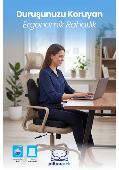 Ergonomik Kelebek Model Bel Destek Ve Visco Oturma Minderi Siyah