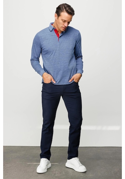 Desen Triko Erkek Polo Yaka Desenli Uzun Kollu Sweatshirt Lacivert Lacivert