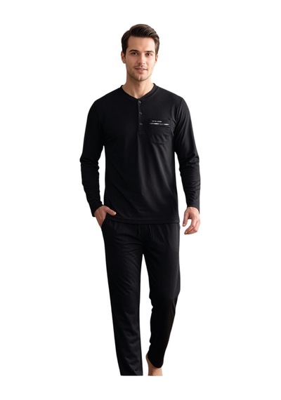 Over Sleep By Poleren Over Sleep 2412 Erkek Kışlık Süprem Pijama Takımı Siyah