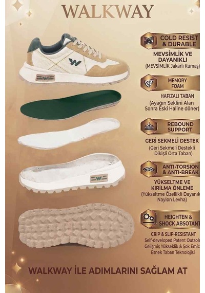 Walkway Muveon M Beyaz-gri-yeşil Hafif Esnek Erkek Spor Ayakkabı