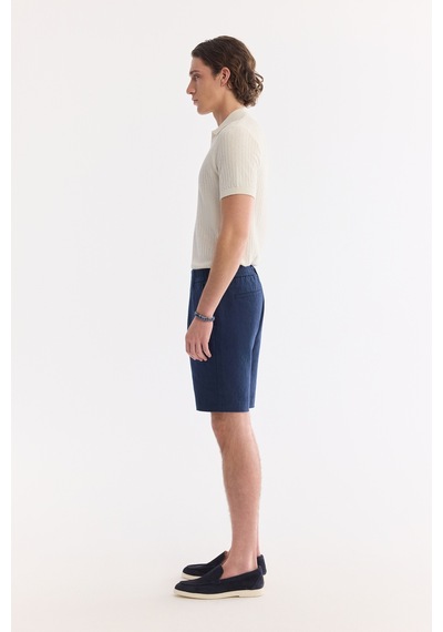 Avva Erkek Lacivert Beli Lastikli %100 Keten Relaxed Fit Şort B003732
