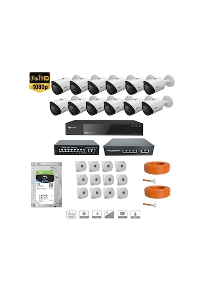 Dahua 2 Mp Ip Kamera 12 Kameralı Full Hd Set