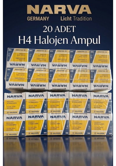 20 Adet Narva 12v H4 43t 60w 55w Far Ampulu