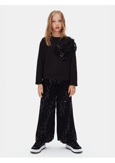 Kız Çocuk Dalgıç Kumaş Pullu Sweatshirt-16128 Siyah