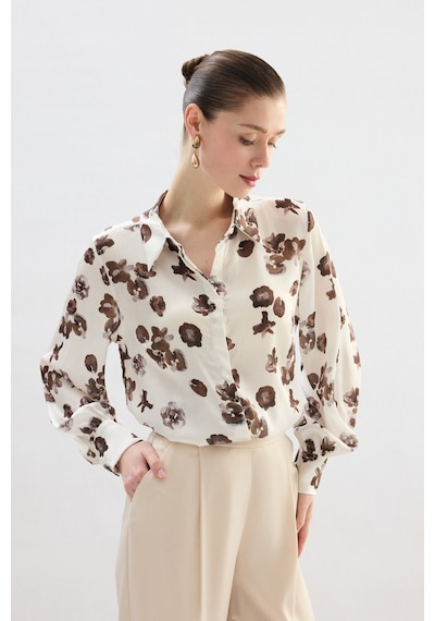 Sateen Desenli Salaş Gömlek - Kahve-136804 kahve