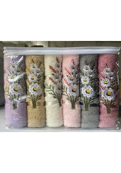 Daisy Flosh Bordürlü Nakışlı 6 lı El Yüz Havlu Takımı