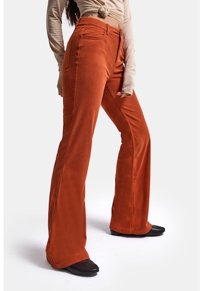Kadın Turuncu Flare Fit Velvet Kadife Kumaş Pantolon