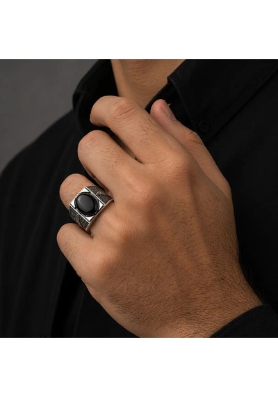 Nur Silver Oniks Gümüş Yüzük - Nur-yz83516