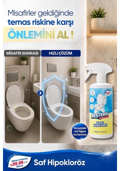 Tuvalet Temizleyici Hızlı Etkili Dezenfektan Sprey Klozet Kapağı Temizleyici Alkolsüz Hipokloröz Asit Tuvalet Koku Giderici Küf Önleyici 500ml