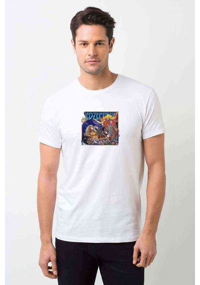 Led Zeppelın Group 2 Metal Rock Baskılı Beyaz Erkek Tshirt