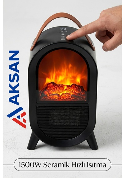 Ct-6055 Uludağ Taşınabilir Şömine Tipi Elektrikli Isıtıcı Soba 1500w 3d Alev Efektli Siyah