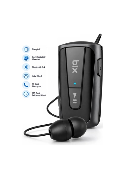 Exenar - Siyah - Makaralı Bluetooth Kulaklık Titreşimli Yaka Klipsli Tekli Şoför Kulaklığı Çift Telefon Bağlantılı