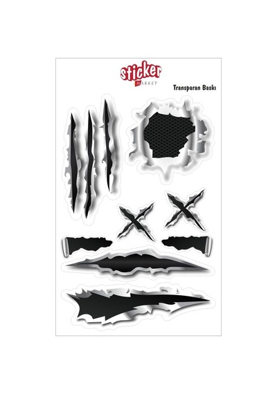 Metal Yırtılma Efekti Transparan Baskılı Sticker