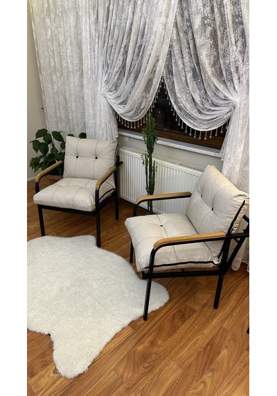 Modern Style Home Modern Levent Balkon, Bahçe, Cafe - Metal Kanepe Koltuk Takımı 2 Tekli Krem Modernk046 Krem