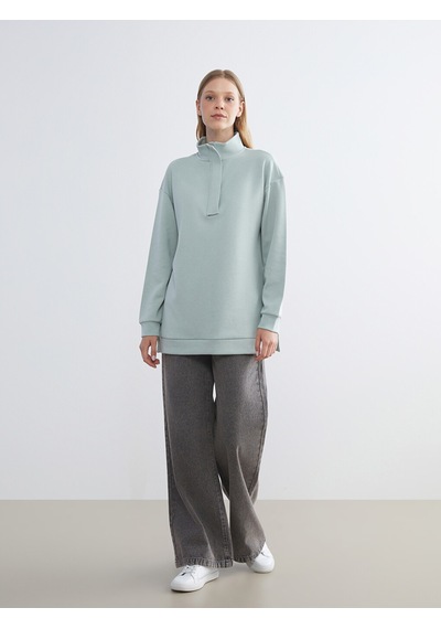 Lcw Everyday Yeşil Dik Yaka Kadın Sweatshirt Tunik