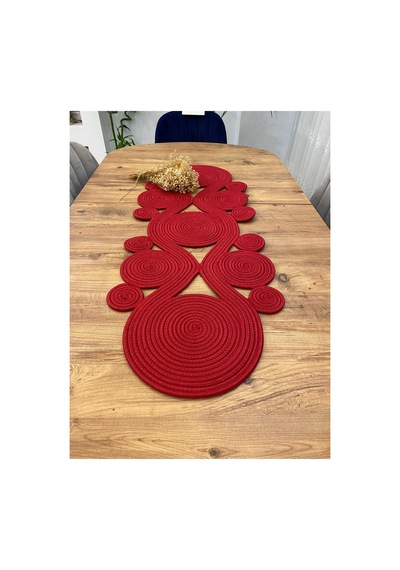 Jüt, Hasır,sarmal Model, Dekoratif Masa Örtüsü, Runner 40x110 Cm, Sehpa Örtüsü, Bohem Tarzı Kırmızı Kırmızı