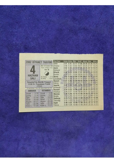 4 Haziran 2002 Takvim Yaprağı - Nostalji Koleksiyonluk Takvim Yaprağı A