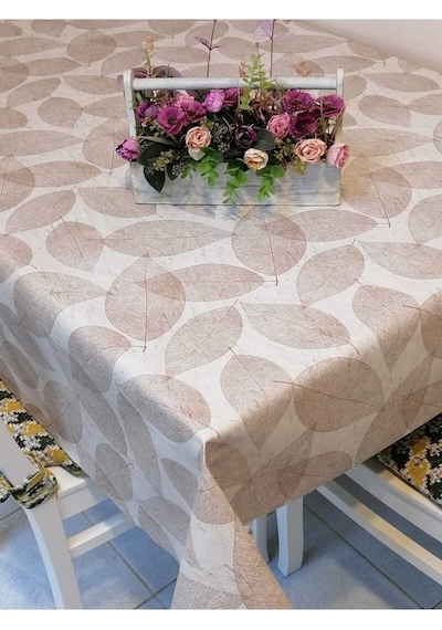 Elyaflı Pvc Muşamba - Desenli Silinebilir Masa Örtüsü 02mrl165a Kahve