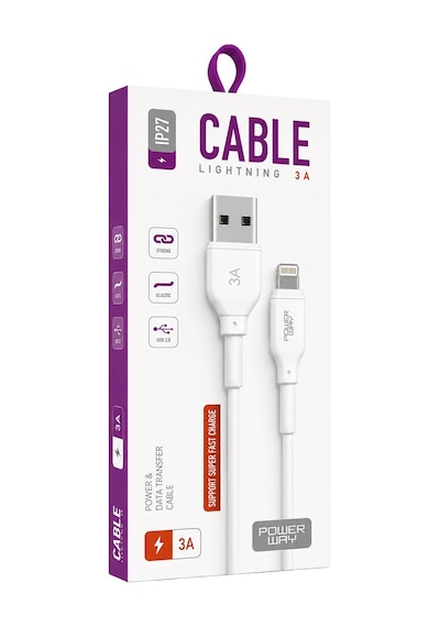 Powerway Ip27 1 Metre 3a Lightning Hızlı Şarj Ve Yüksek Hızlı Data Kablosu