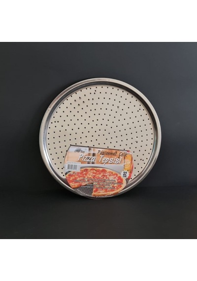 Yuvarlak Paslanmaz Çelik Pizza Tepsisi 32 Cm Delikli Fırın Tepsisi Gümüş