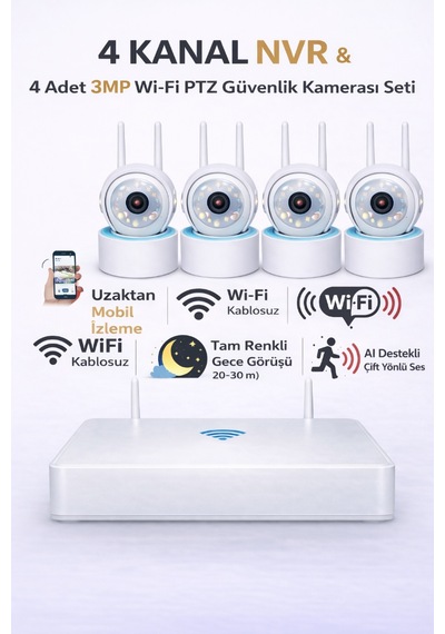 Onmi Ds440 4 Kanal Nvr + 3mp 4 Kamera Full Color Mik. Ptz Wifi Setapronx Ds440 4 Kanal Nvr + 3mp 4 11.03.01.00