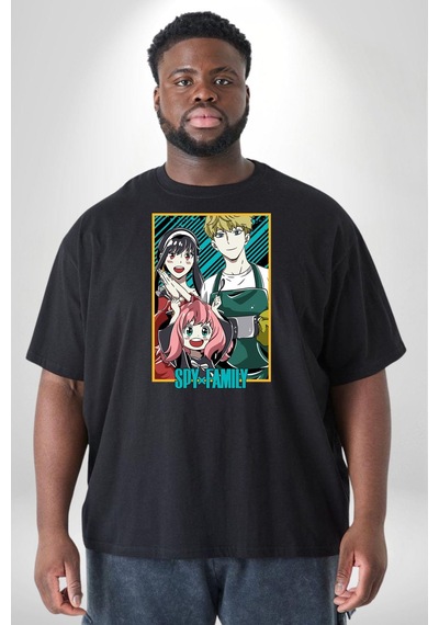 Angemiel Spy X Family Anime Özel Tasarım Siyah Büyük Beden Erkek Kadın Unisex Basic Ön Baskılı Tişört Siyah