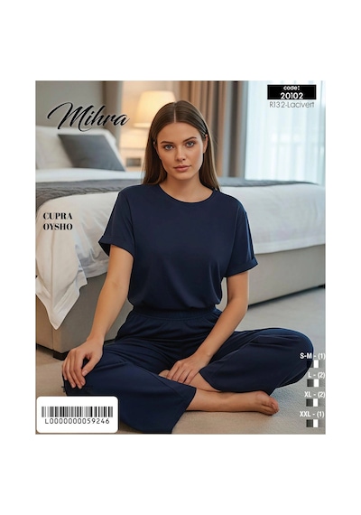 Angbutik Mihra 20102 Kadın Oysho Kısa Kol Pijama Takımı lacivert