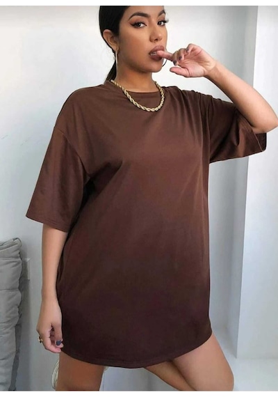 Kozia Outdoors Pusula Sırt Baskılı Oversize Basic O Yaka Unisex T-shirt Kahverengi