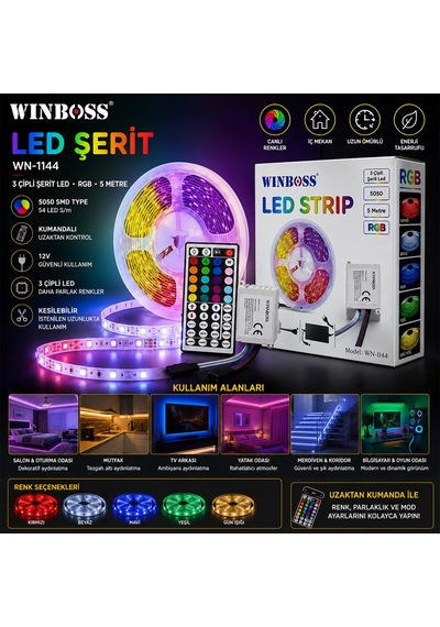 Rgb 3çip Kumandalı Şerit Led 5mt 5668