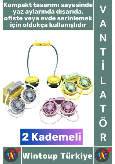 Vantilatör Kompakt Sessiz Hafif Kablosuz Taşınabilir Usb Şarjlı 2 Kademeli El Boyun Fanı Vantilatör