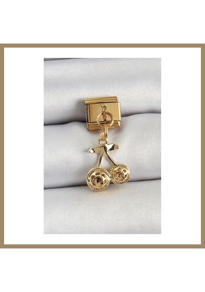 Bezos 316l Çelik Sallantılı Zirkon Taşlı Fiyonk Model Gold Renk Nomination C316l Çelik Sallantılı Kiraz Model Gold Renk Nomination Charm 22