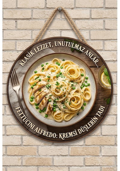 Fettucini Alfredo Makarna Temalı Restoranlar Cafeler Lokanta İçin Ahşap Duvar Kapı Dekoratif Süs