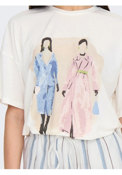 Only Onlmelina S/s Ladies Top Box Jrs Kadın T-shirt 15342876 Ekru
