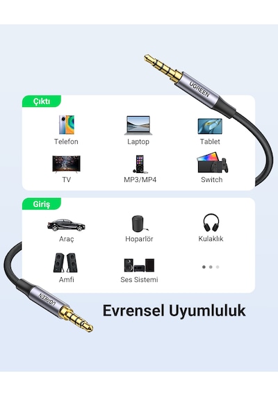 Ugreen 3.5 Mm Hi-fi Streo Trrs Jack Aux Örgülü Ses