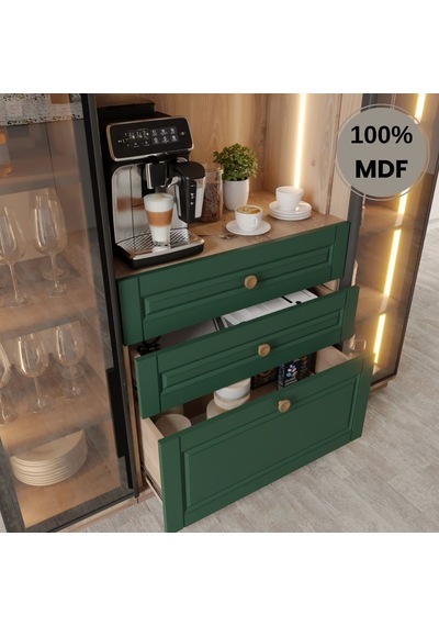 Afra Kahve Köşesi Dolabı %100 Mdf Temperli Cam Hazır Mutfak Dolabı Yeşil