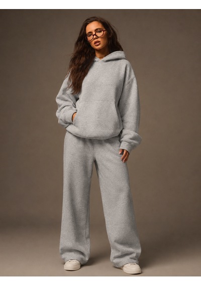 Macklin Unisex Kadın Erkek Baskısız Sweatshirt Oversize 3 İplik Kapüşonlu Hoodie Ve Baggy Eşofman Altı Dumangrii