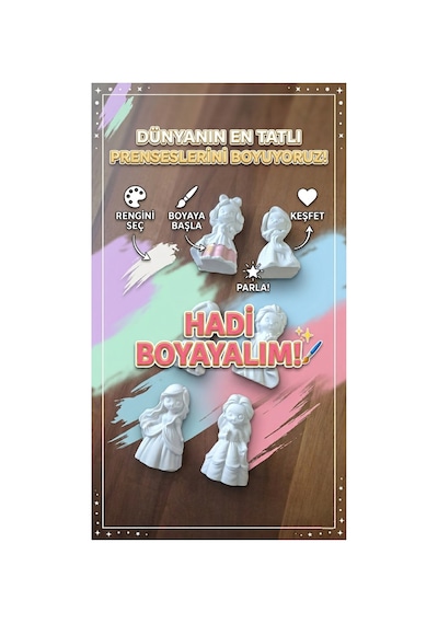 Ministone Kendin Boya Taş Tozu Prenses Figürleri Hobi Ve Etkinlik Seti 12 Renk Boya + Fırça Hediyeli