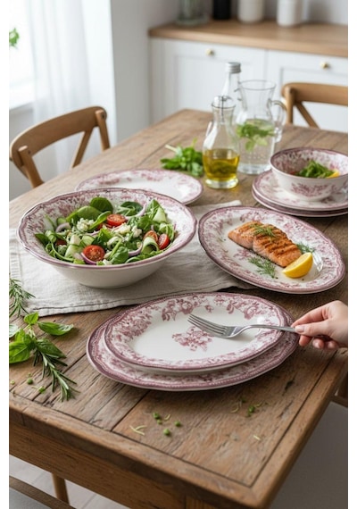 5 Parça Porselen Velour Maroon Salata Kayık Seti-5575 Çok Renkli